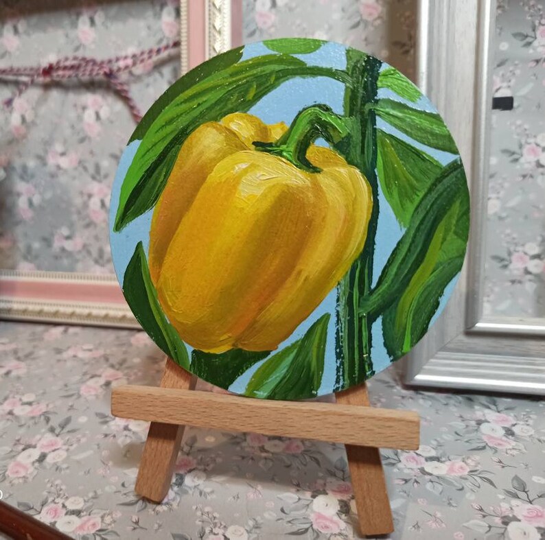 Yellow bell pepper painting, Kitchen decor, Housewarming gift, V Yellow bell pepper painting, Kitchen decor, Housewarming gift, V