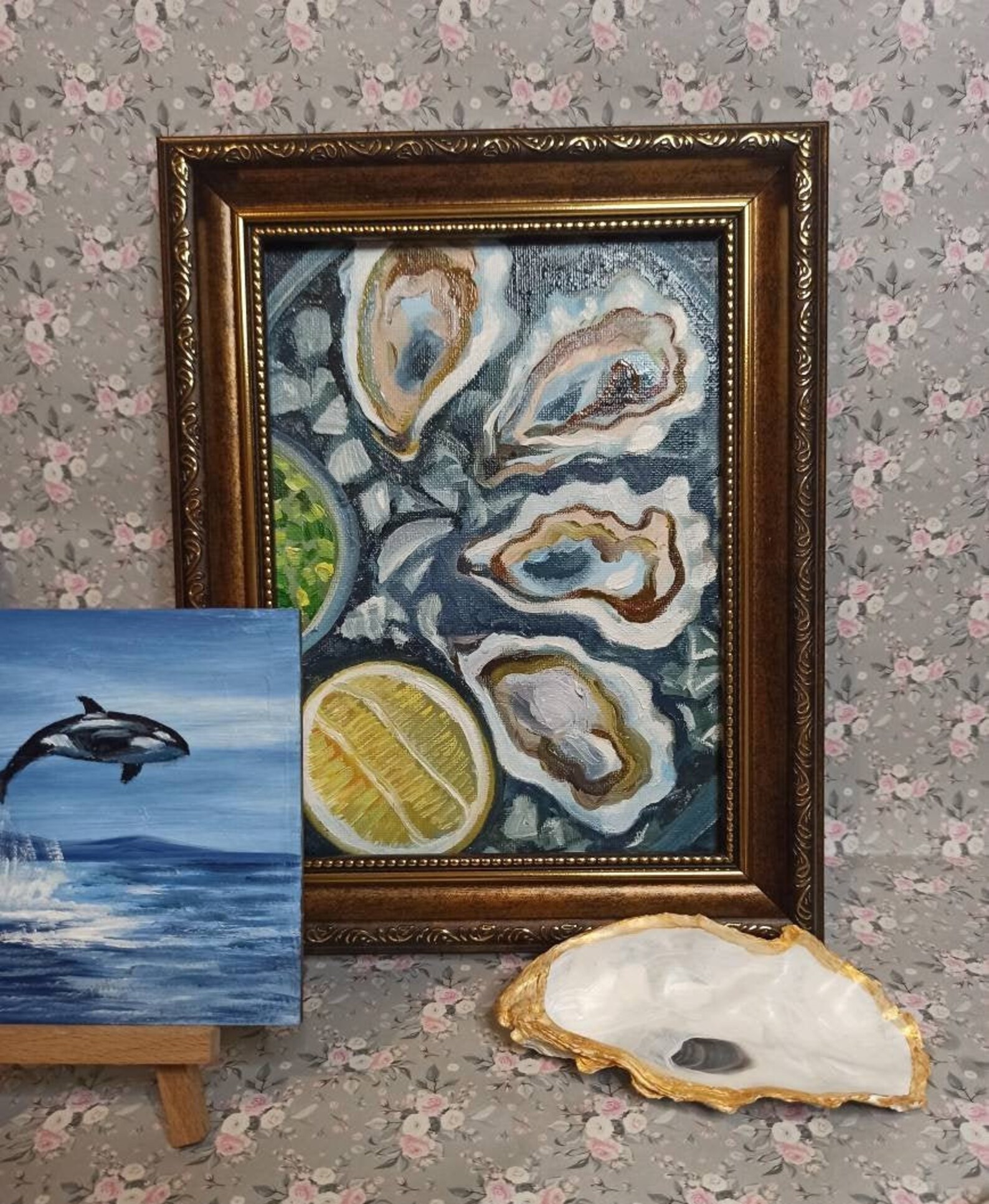Plate of oysters Framed paintings original Oil painting Etsy