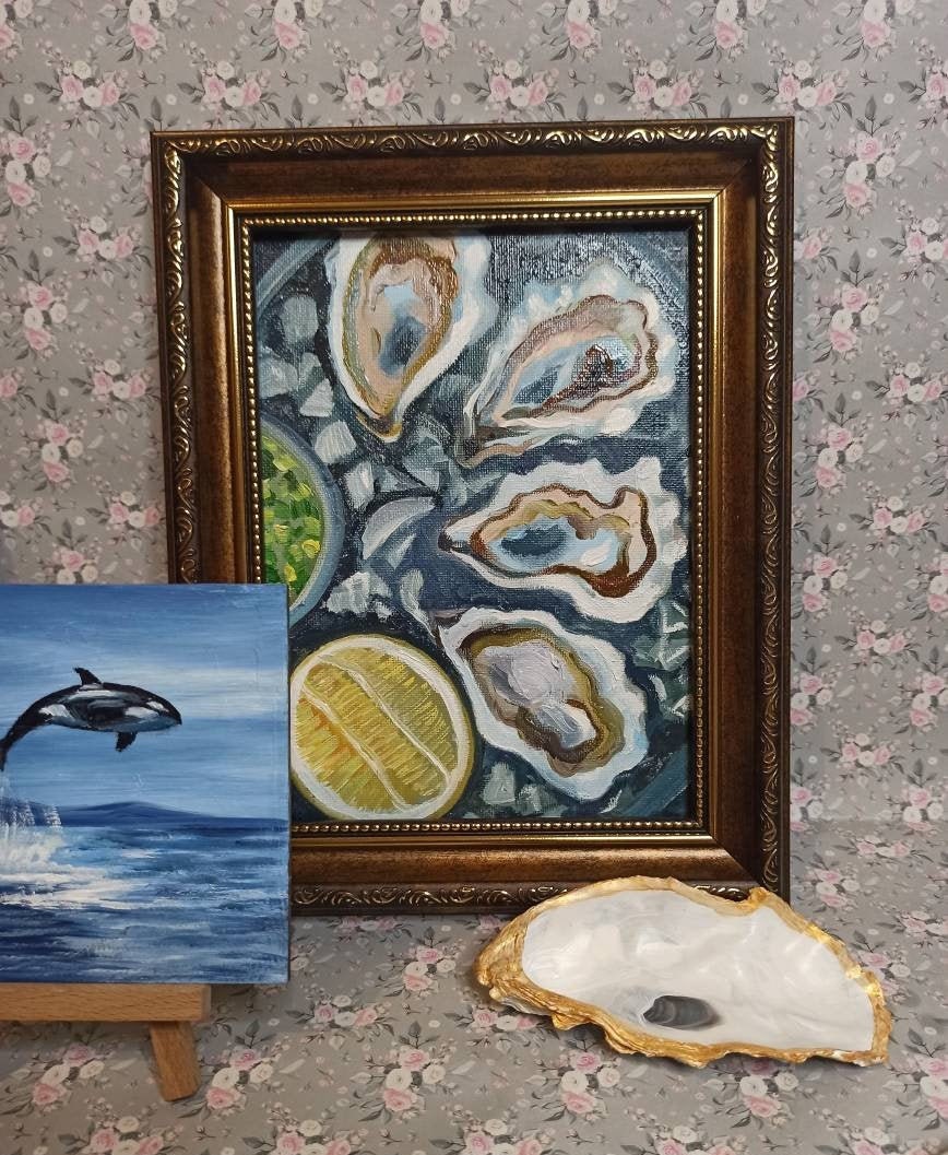 Plate of oysters Framed paintings original Oil painting Etsy