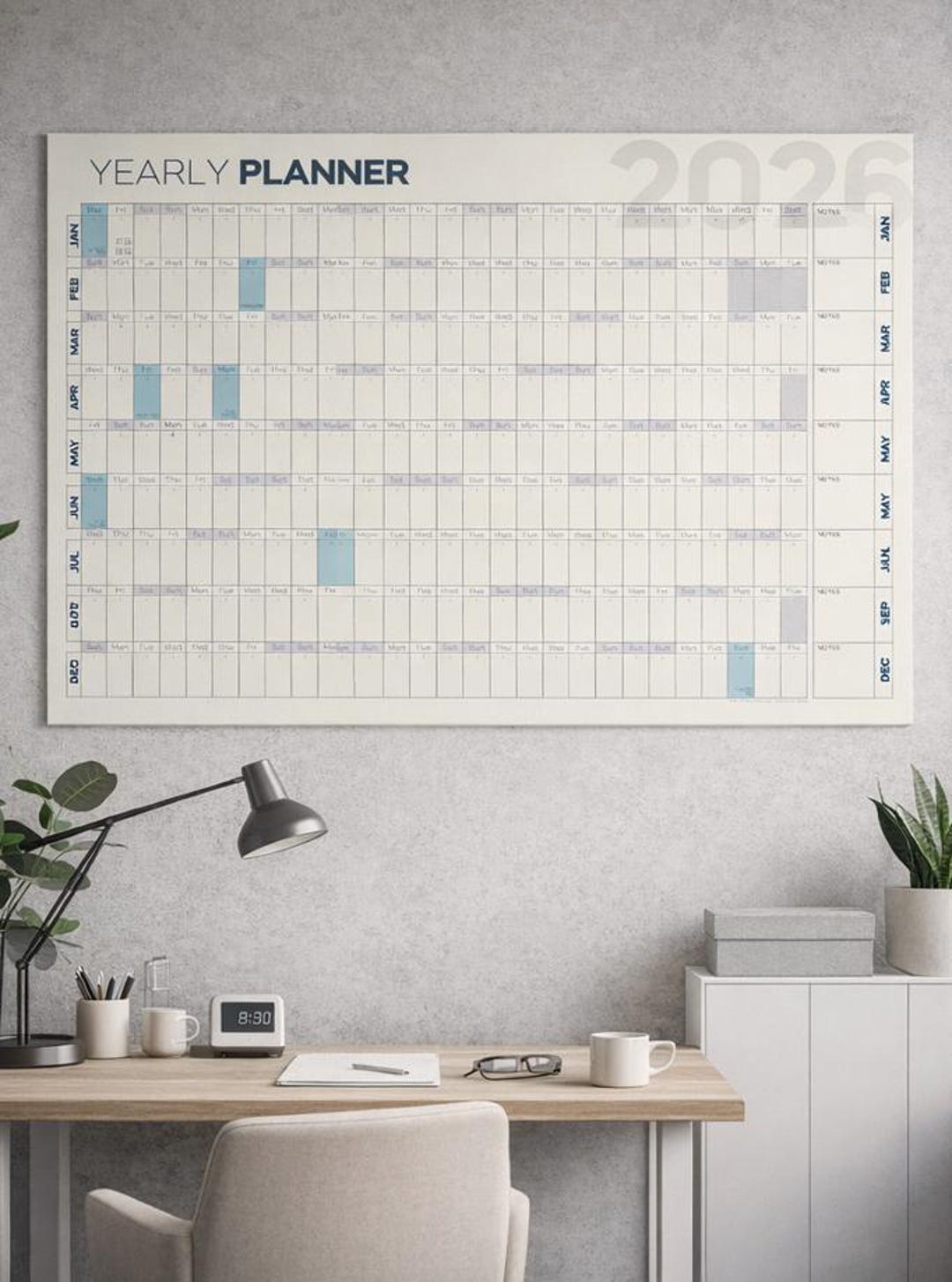 2026 New Zealand Yearly Wall Planner | Minimalist Office Calendar