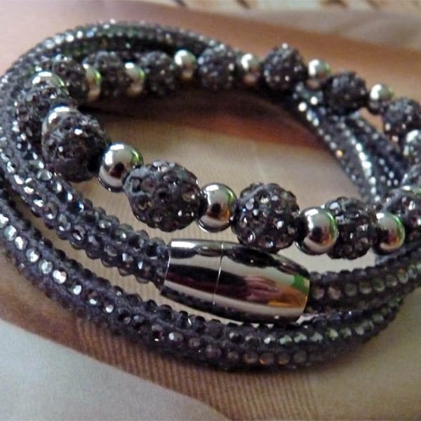 Joli kit de bracelets *ACIER + paillettes* gris foncé