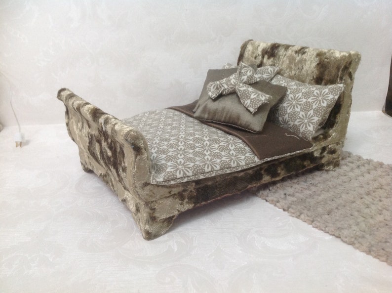 Fabric Covered Sleigh Bed With Complimentary Bedding Etsy