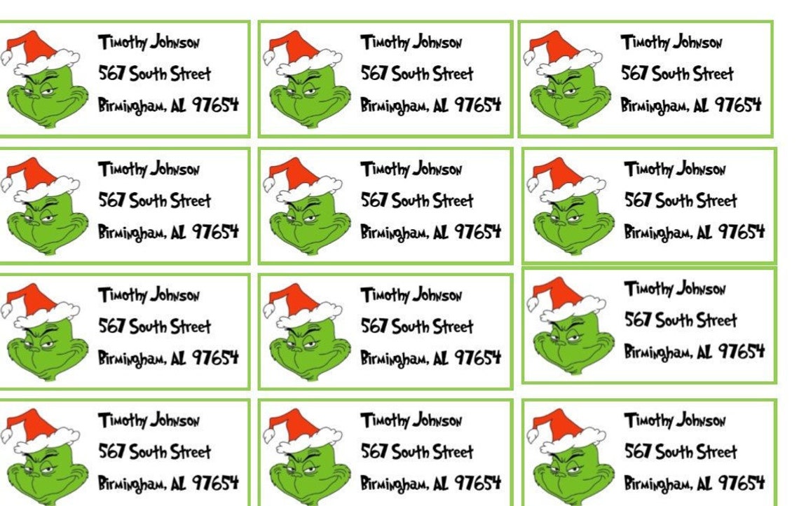 The Grinch Return Address Labels Grinch Address Labels Etsy