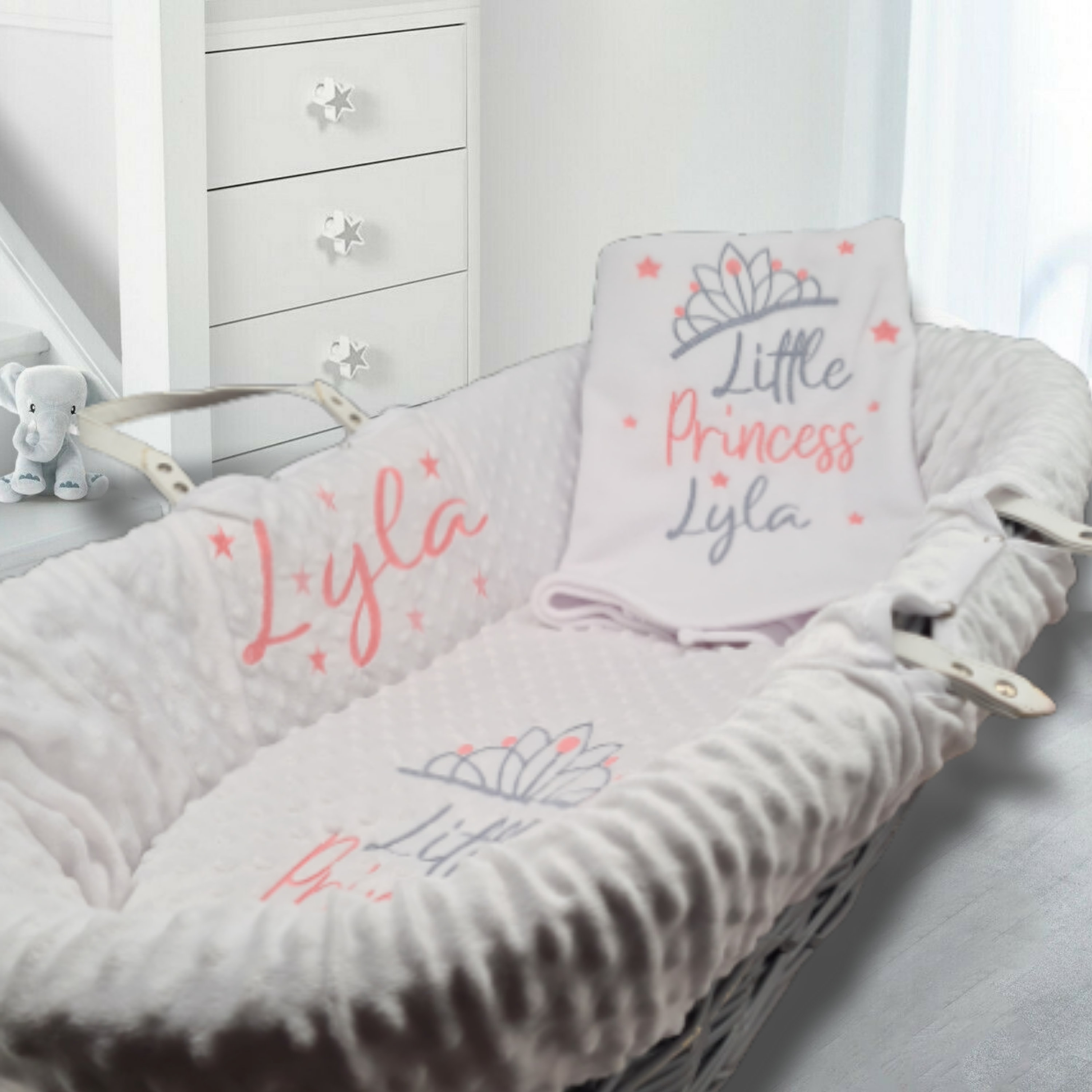 Luxury embroidered Dimple Moses Basket Dressing Set Etsy