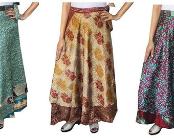5 PCs Indian Handmade Silk Skirts, Vintage Silk Skirt, Bohemian Skirts, Wrap sari skirts, Women Hippie Summer Skirts