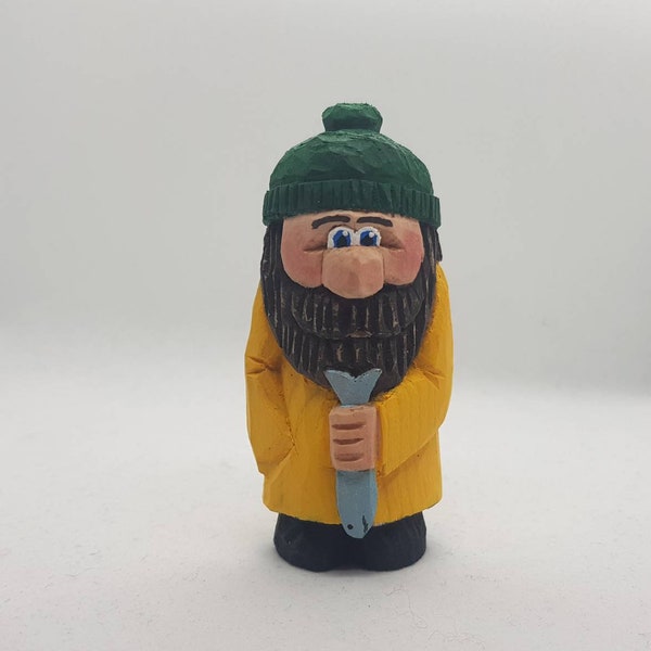 Hand carved and hand painted fisherman Bob figure