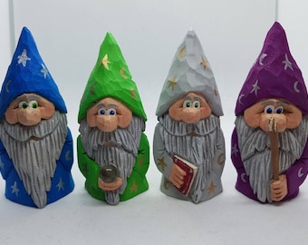 Mini hand carved and hand painted wizards