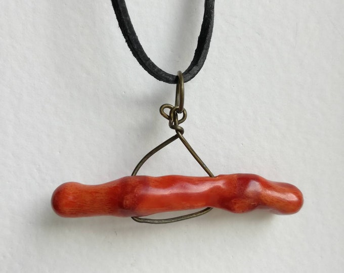simple unisex jewelry evil eye jewelry long leather cord decorative bamboo sea coral pendant necklace Coral pendant large red coral