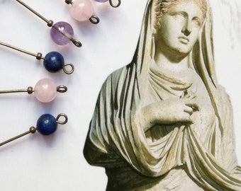 Gemstone Dangle Earrings Set: Quartz, Lapis Lazuli, Amethyst