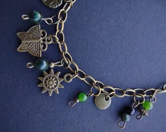 Butterfly Charm Bracelet: Green Gems, Roman Amulet Style