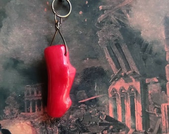 Red Coral Pendant: Bamboo Sea Coral, Long Leather Cord, Evil Eye Protection