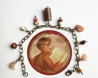 Roman Style Charm Bracelet: Agate, Jade, Pearl Amulets