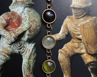 Handmade Glass Cabochon Bracelet: Colorful Bronze Cuff, Autumn Jewelry