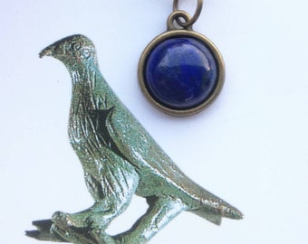 Lapis Lazuli Medallion Pendant: Gold Flakes, Black Leather Cord