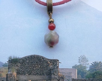 Carnelian & Marble Gemstone Pendant: Long Red Leather Cord Necklace