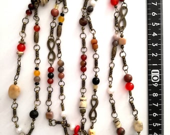 Roman Style Pearl & Bone Necklace: Bronze Chain, Ancient Replica