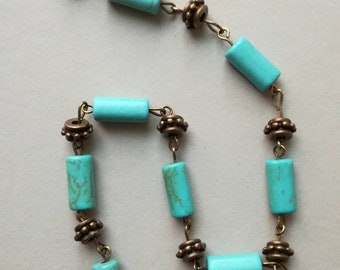 Turquoise Howlite Collar Necklace: Bronze Egyptian Style Jewelry