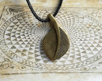 Bronze Leaf Pendant Necklace: Black Leather Cord, Nature Jewelry