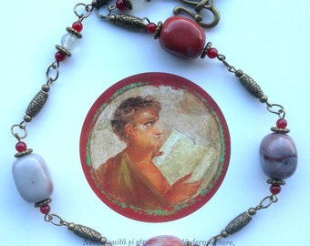 Agate & Carnelian Roman Choker: Bronze Ancient Jewelry Replica