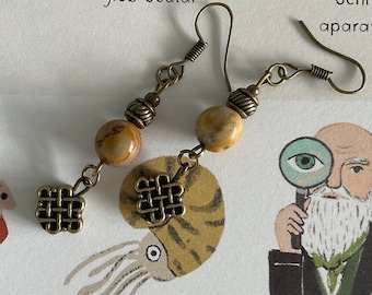 Celtic Knot Agate Earrings: Patina Bronze Dangle Jewelry