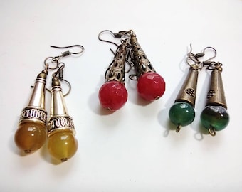 Gemstone Bead Dangle Earrings: Handmade Historical Style Jewelry