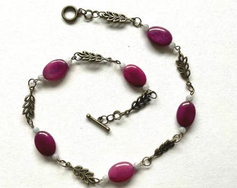 Purple Agate Choker Necklace: Ancient Roman Style Bronze Branch Charm