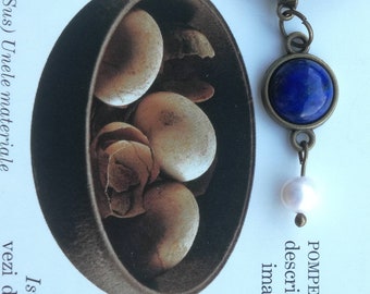 Lapis Lazuli Pearl Pendant: Long Leather Cord Medallion