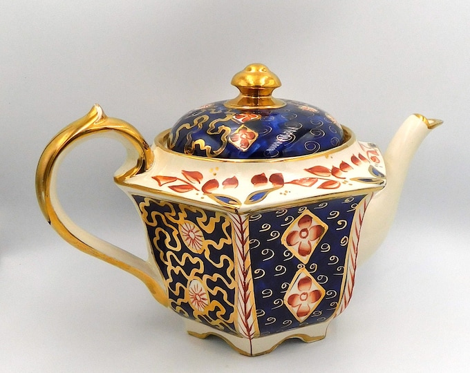 Antique SADLER TEAPOT Made in England 1684 Cobalt Blue & Gold , Rare