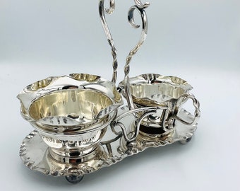 Vintage Silver Plate Sugar and Creamer Caddy with Handle - Made in England