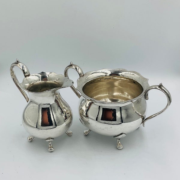 Exquisite Antique Silver Metal Sugar and Creamer Set by Martin Hall and Co