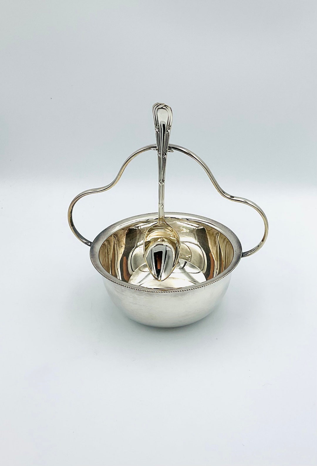 Vintage Silver Plate Sugar Bowl With Convenient Spoon Holder Elegant