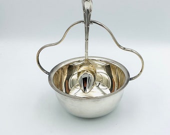 Vintage Silver Plate Sugar Bowl with Convenient Spoon Holder - Elegant Design with Handle for Easy Serving