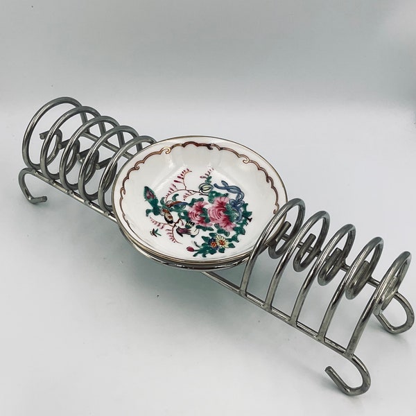 Vintage 8 Slice Toast Rack With China Preserve Dish Large Toast Rack