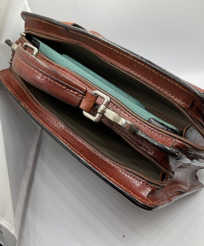 Vintage Brown Leather Organiser Purse/handbag perfect for iPad or