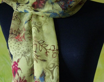 Floral Patterned Silk Scarf Silk Scarf Crepe de ChinePure Silk