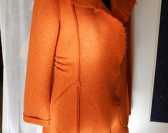 Coat with hood, short coat Rachel in sunny orange, coat, wool coat, walkloden