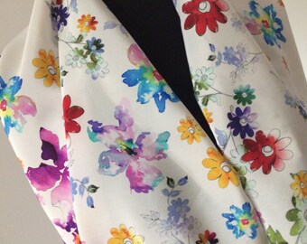 Silk scarf flowers made of pure silk with floral print, 100% silk crepe de chine,