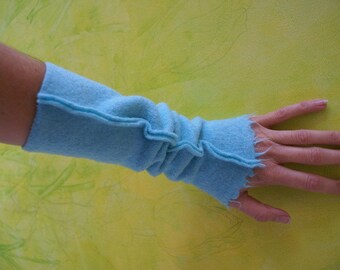 Wool cuffs, arm cuffs, frayed in turquoise* Arm cuffs, cuffs, wrist warmers