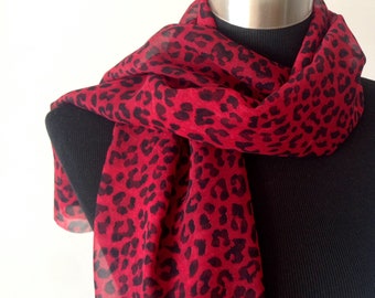 Silk scarf chiffon animal print Red Leo, silk, scarf, cloth