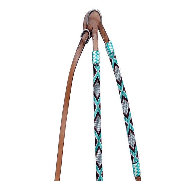 Western Horse Tack Leder Handgemachte Brustplatte Brustplatte Geflochten mit Multi Color Perlen Ende mit Matching Rawhide Knoten