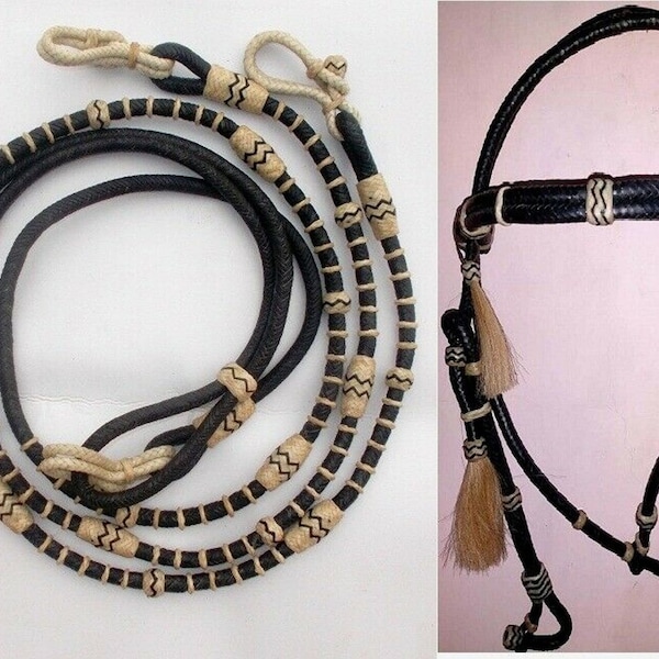 RSI Black Western Raw-hide Geflochtener Headstall / Zaumzeug Rawhide Show Romel Romal Zügel 001