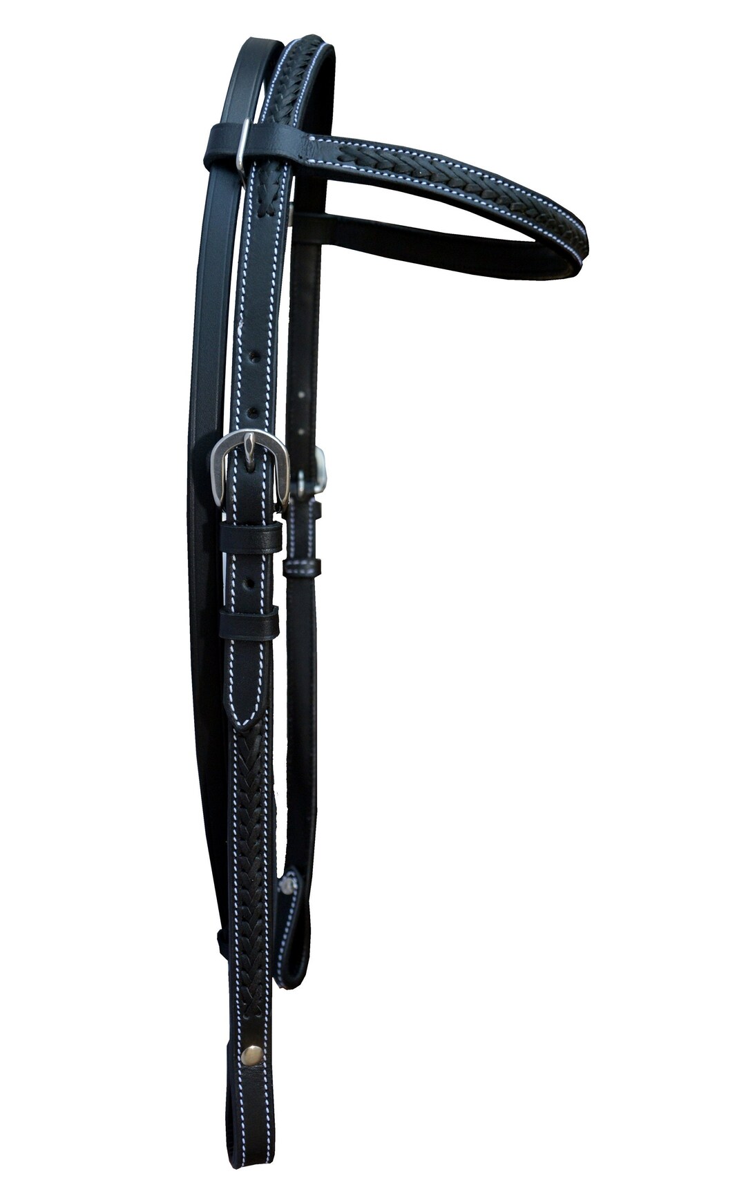 Leather Western Headstall Bridle Hand Braided White Rawhide Weaving