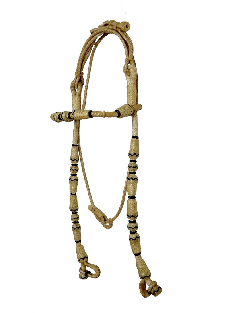 Western Headstall Bridle With Hand Braided Black and Natural Rawhide