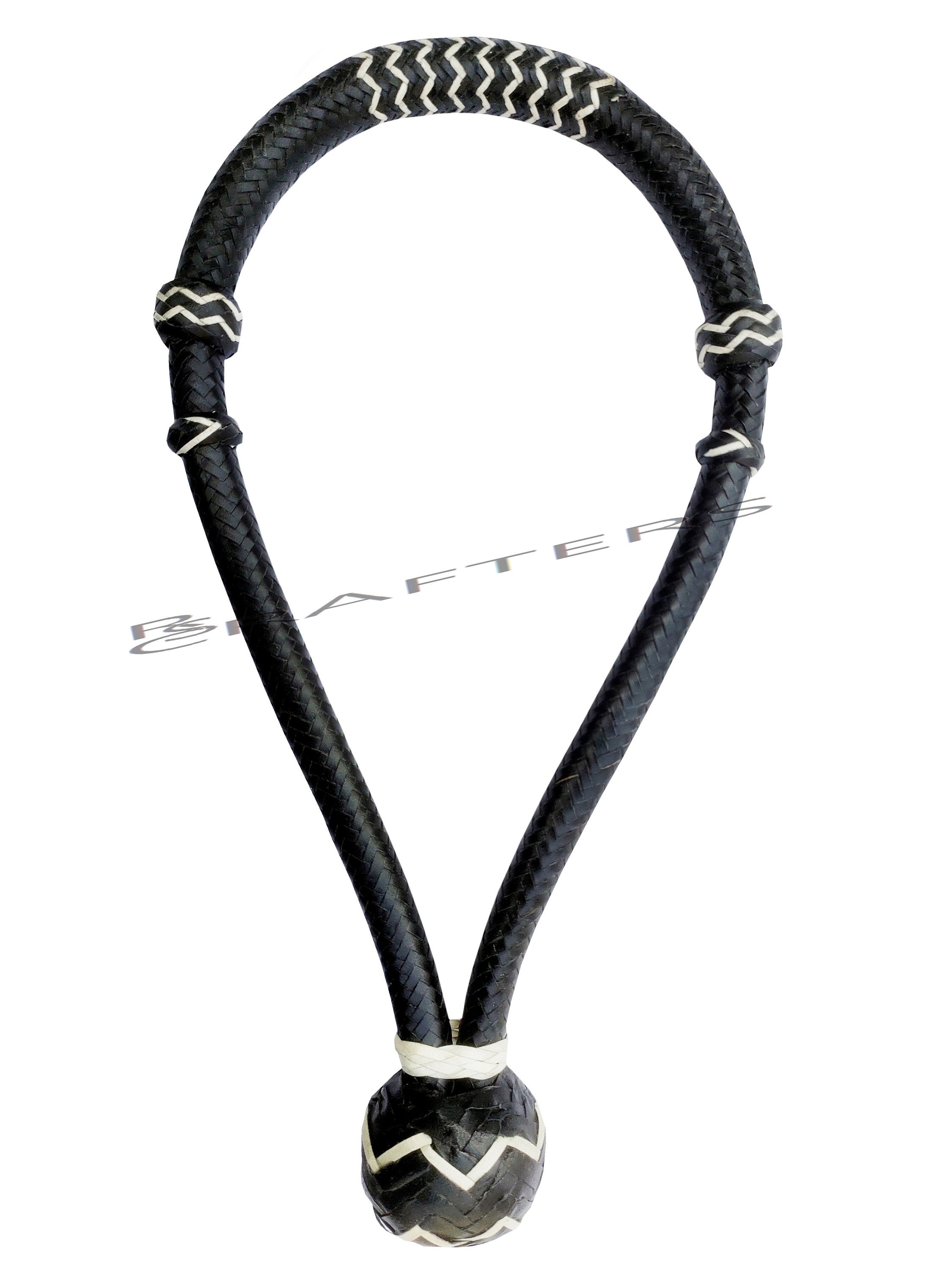 Hand Braided Rawhide Horse Bosal – 5/8” To 3/4” Thickness, Full Size, Black & White Plaited Design