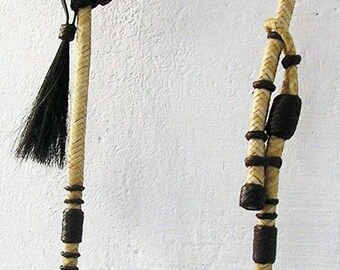 Tête De Bride Western En Cuir Brut Noir - Main Tressée, Pompon - Taille Cheval - Neuf RSI Modèle 531