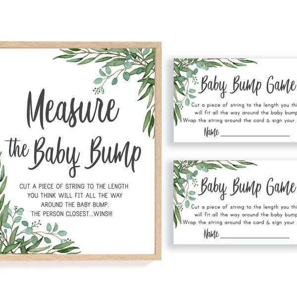 Greenery Baby Shower Mommy's Belly Size How Big is Mommy's Belly Game Rustic Baby Shower Games Fall Branches Measure Mommys Belly Bump, B