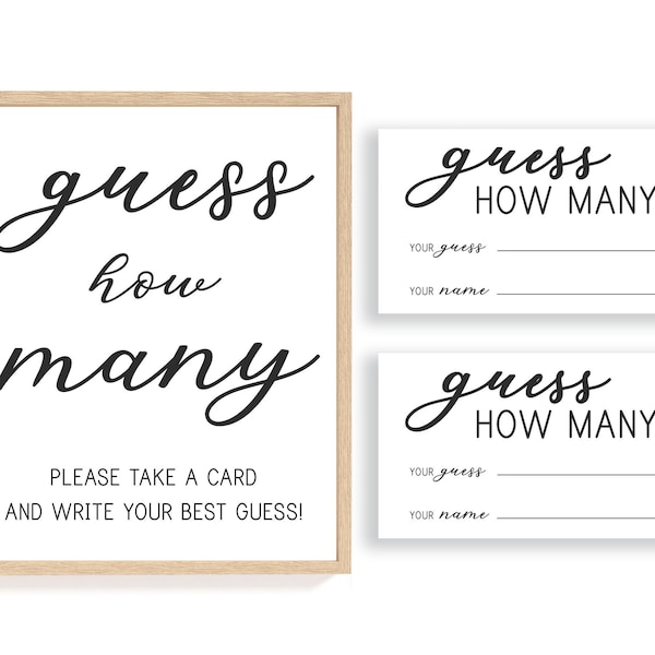 Guess How Many Sign And Cards, Guess How Many Game, Baby Shower Guessing Game, Bridal Shower Guess How Many Kisses, Instant Download, BG