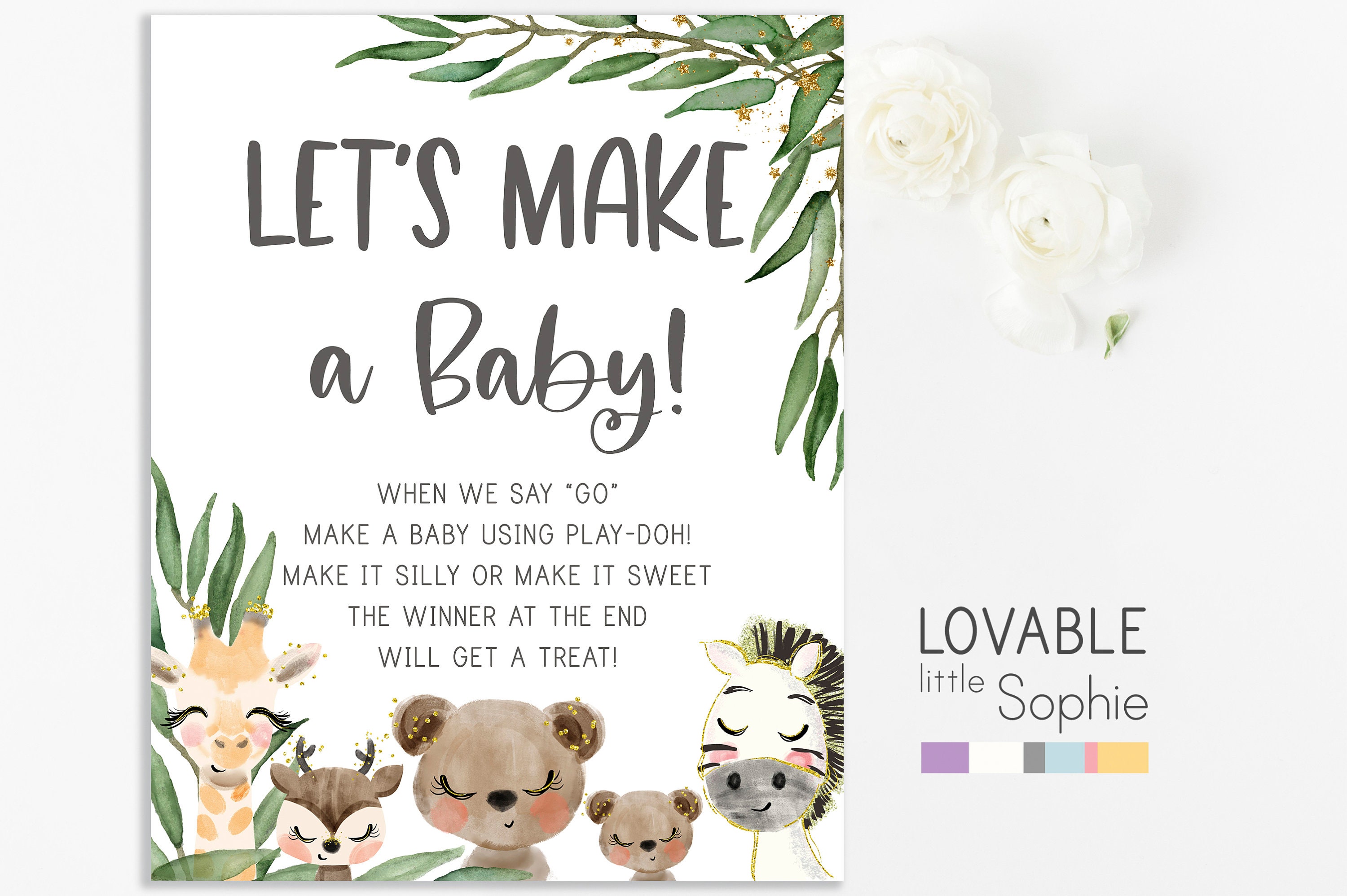 Lets Make a Baby Play Doh Baby Shower Game Woodland Baby Etsy