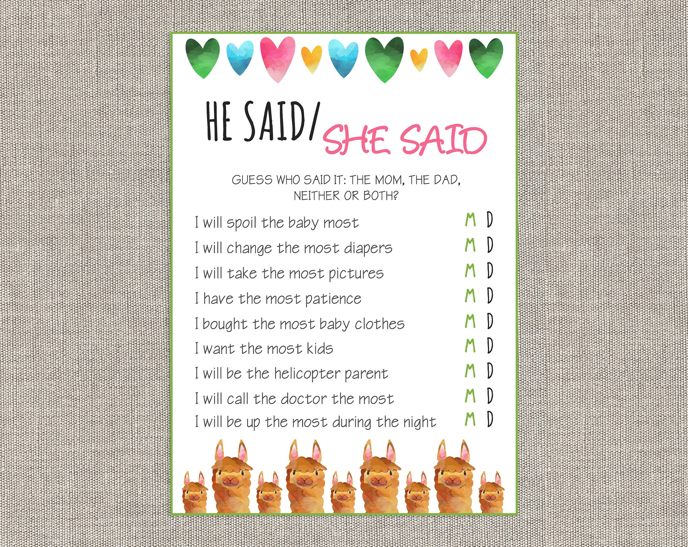 Baby Shower Games He Said She Said Mommy Or Daddy Baby Etsy Baby Shower Games He Said She Said Mommy Or Daddy Baby Etsy