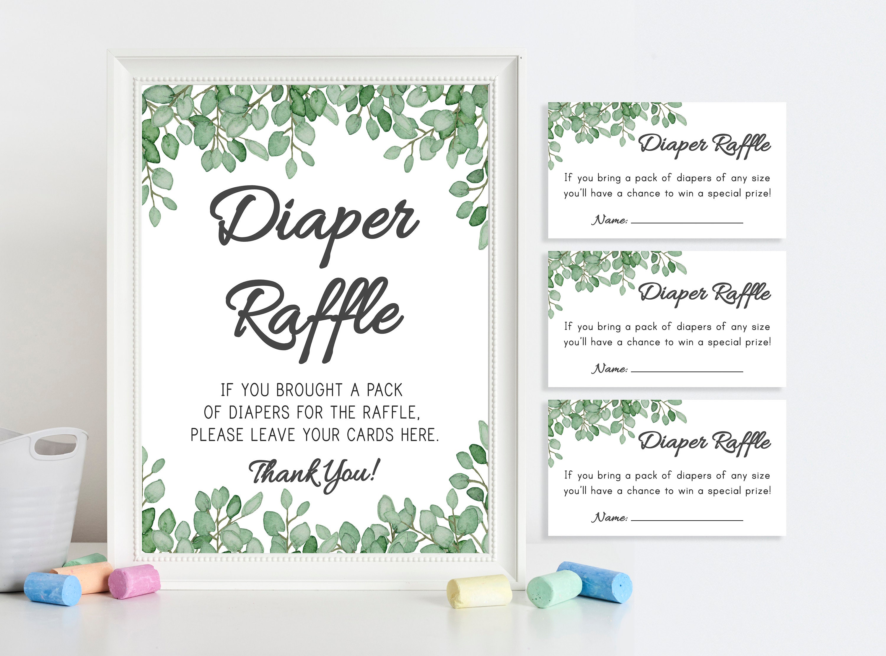 Greenery Diaper Raffle Sign Diaper Raffle Sign and Cards Etsy UK